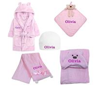 Varsany Personalised Baby Shower Robe Dressing Gown Gift Newborn Baby Clothes Boy Girl Bath Robe Pink/Blue/Grey Gifts Teddy Ears Embroidery Rhinestone 0-24 Months