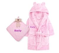 Varsany Personalised Baby Shower Robe Dressing Gown Gift Newborn Baby Clothes Boy Girl Bath Robe Pink/Blue/Grey Gifts Teddy Ears Embroidery Rhinestone 0-24 Months