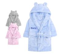 Varsany Personalised Baby Shower Robe Dressing Gown Gift Newborn Baby Clothes Boy Girl Bath Robe Pink/Blue/Grey Gifts Teddy Ears Embroidery Rhinestone 0-24 Months