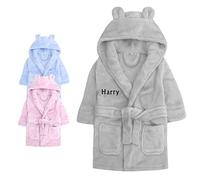 Varsany Personalised Baby Shower Robe Dressing Gown Gift Newborn Baby Clothes Boy Girl Bath Robe Pink/Blue/Grey Gifts Teddy Ears Embroidery Rhinestone 0-24 Months