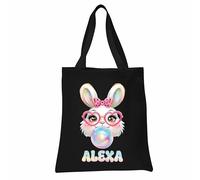 Varsany Personalised Easter Tote Bags - Custom Easter Tote Bag for Adults & Kids, Easter Gift Bags, Toddler Easter Gift, Kids Tote Bag for Easter Treats (Rabbit 4, Black, One Size)