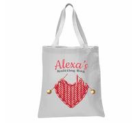 Varsany Personalised Knitting Tote Bag - Place Your Name Crochet Storage Tote Bag, Custom Present for Knitting Lovers, Craft Bag for Grandma or Nan - Mothers Day Knitting Gift (Style 1, White)