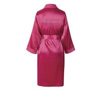 Varsany Pink Bridesmaid Satin Rhinestone Bathrobe Wedding Day Personalised Honeymoon Dressing Gown