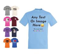 Varsany Sky Blue Personalised Mens Womens T-Shirts UK - Customise with Any Text and Photo, Long-Lasting Print Large