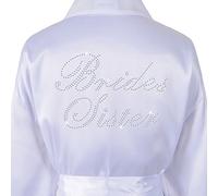 Varsany White Wedding Day Rhinestone Satin Brides Sister Personalised Honeymoon Dressing Gown