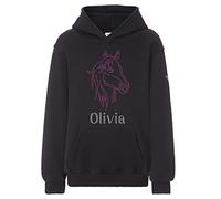 Varsany Years Girl's Horse Face Riding Personalised Hoodie Crystal Dance Jumper Leotard Kids Hoody(K) Black - Hot Pink