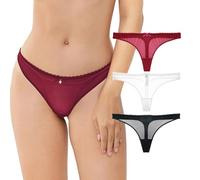 Varsbaby Women's Sexy Sheer Panties Thongs Mesh G-Strings Low Rise Brief Underwear, 3-Pack