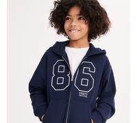 Varsity Campus Print Fleece Zip-Up Hoodie Navy Blue