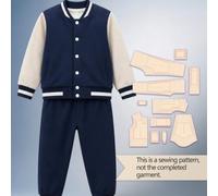 Varsity Tracksuit Sewing Pattern Set, Color Block Baseball Jacket & Jogger Pants 1:1 Template, Illustrated Sewing Guide, Finished Outfit Not Included