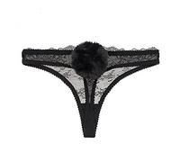 varsmiss Women Sexy Panties Lace Farbic Detachable Bunny Tail Thong Black
