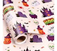 Varsoul Pixel Halloween Wrapping Paper Roll, Spooky Ghost Pumpkin and Haunted House Pattern Gift Wrap for Halloween, Party, Decorations - Mini Roll - 17 Inch x 16.5 Feet