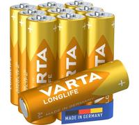 VARTA Batteries AA, Pack of 10, Longlife, Alkaline, 1.5 V | Size LR6, Made in Germany, up to 10-year shelf life, for remote control, wall clock, radio, alarm clock or torch