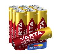 VARTA Batteries AA, Pack of 10, Longlife Max Power, Alkaline | LR6 1.5 V, Made in Germany, up to 10-year shelf life, for digital camera, flash, games console, controller or GPS