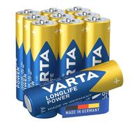 VARTA Batteries AA, Pack of 10, Longlife Power, Alkaline | LR6 1.5 V, Made in Germany, up to 10-year shelf life, for games console, toothbrush, mouse, controller or torch