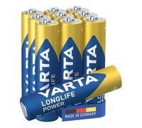 VARTA Batteries AA, Pack of 10, Longlife Power, Alkaline | LR6 1.5 V, Made in Germany, up to 10-year shelf life, for games console, toothbrush, mouse, controller or torch