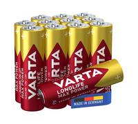 VARTA Batteries AA, Pack of 12 (10+2), Longlife Max Power, Alkaline, 1.5 V | AA battery LR6, Made in Germany, up to 10-year shelf life, for digital camera, flash, games console or controller