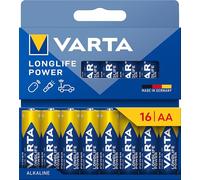 VARTA Batteries AA Pack of 16, Longlife Power, Alkaline, 1.5 V, Ideal for Toys, Wireless Mouse, Torches, Plastic-Free Packaging, Made in Germany