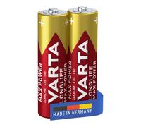 VARTA Batteries AA, Pack of 2, Longlife Max Power, Alkaline | LR6 1.5 V, Made in Germany, up to 10-year shelf life, for digital camera, flash, games console, controller or GPS
