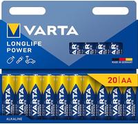 VARTA Batteries AA Pack of 20, Longlife Power, Alkaline, 1.5 V, Ideal for Toys, Wireless Mouse, Torches, Plastic-Free Packaging, Made in Germany