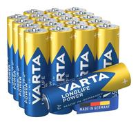 VARTA Batteries AA, Pack of 20, Longlife Power, Alkaline | LR6 1.5 V, Made in Germany, up to 10-year shelf life, for games console, toothbrush, mouse, controller or torch