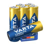 VARTA Batteries AA Pack of 6, Longlife Power, Alkaline, 1.5 V, Ideal for Toys, Wireless Mouse, Torches, Plastic-Free Packaging, Made in Germany