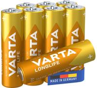 VARTA Batteries AA, Pack of 8, Longlife, Alkaline, 1.5 V | Size LR6, Made in Germany, up to 10-year shelf life, for remote control, wall clock, radio, alarm clock or torch