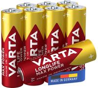 VARTA Batteries AA, Pack of 8, Max Power, Alkaline, 1.5 V | Size LR6, Made in Germany, up to 10-year shelf life, for digital camera, flash, games console, controller or GPS