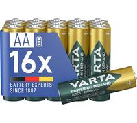 VARTA Batteries AA, rechargeable, Pack of 16, Power on Demand, 2100 mAh