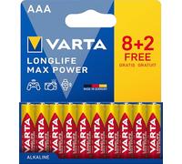 VARTA Batteries AAA, Pack of 10 (8+2), Longlife Max Power, Alkaline, 1.5 V