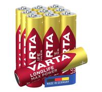 VARTA Batteries AAA, Pack of 10 (8+2), Longlife Max Power, Alkaline, 1.5 V | AAA battery LR03, Made in Germany, up to 10-year shelf life, for digital camera, flash, games console or controller