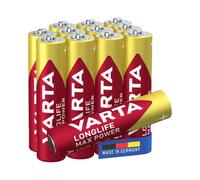 VARTA Batteries AAA, Pack of 12 (8+4), Longlife Max Power, Alkaline, 1.5 V | AAA battery LR03, Made in Germany, up to 10-year shelf life, for digital camera, flash, games console or controller