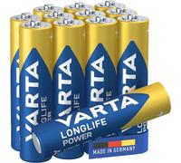 VARTA Batteries AAA, Pack of 12 (8+4), Longlife Power, Alkaline, 1.5 V | AAA battery LR03, Made in Germany, up to 10-year shelf life, for games console, toothbrush, mouse or controller