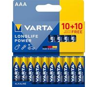 VARTA Batteries AAA Pack of 20, Longlife Power, Alkaline, 1.5 V, Ideal for Toys, Wireless Mouse, Torches, Plastic-Free Packaging, Made in Germany