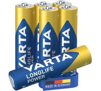 VARTA Batteries AAA, Pack of 6, Longlife Power, Alkaline | LR03 1.5 V, Made in Germany, up to 10-year shelf life, for games console, toothbrush, mouse, controller or torch