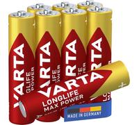 VARTA Batteries AAA, Pack of 8 (6+2), Max Power, Alkaline | LR03 1.5 V, Made in Germany, up to 10-year shelf life, for digital camera, flash, games console, controller or GPS