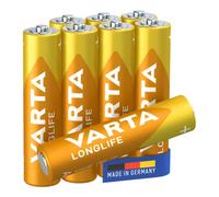 VARTA Batteries AAA, Pack of 8, Longlife, Alkaline, 1.5 V | Size LR03, Made in Germany, up to 10-year shelf life, for remote control, wall clock, radio, alarm clock or torch