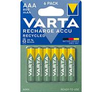 Varta Recharge Accu Recycled Ready-to-Use Pre-Charged AAA Micro NI-MH Battery (Pack of 6, 800 mAh, Made from 11% Recycled Material, Rechargeable without Memory Effect)