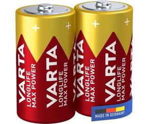 VARTA Batteries C, Pack of 2, Longlife Max Power, Alkaline, 1.5 V | Size LR14, Made in Germany, up to 10-year shelf life, for digital camera, flash, games console, controller or GPS