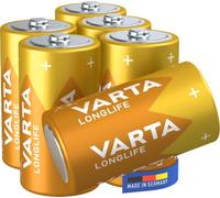 VARTA Batteries C, Pack of 6, Longlife, Alkaline 1.5 V | Size LR14, Made in Germany, up to 10-year shelf life, for remote control, wall clock, radio, alarm clock or torch