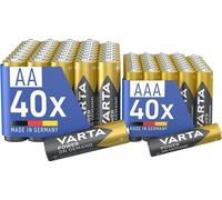 VARTA Battery Mixed Pack AA and AAA, Pack of 80, Power on Demand, Alkaline | 40x AA LR6 and 40x AAA LR03 1.5 V, Made in Germany, up to 10-year shelf life, for computer accessories, GPS devices