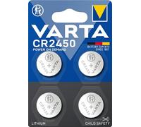 VARTA Coin Cell Batteries CR2450, Pack of 4, Power on Demand, Lithium, 3 V
