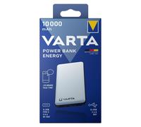 Varta Power Bank Energy 10000mAh, including charging cable (1x Micro USB input, 2x USB A outputs, 1x bidirectional USB Type C connection, quick charging), Silver