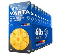VARTA Hearing Aid Batteries Typ 10 yellow, Pack of 60, 1.45 V | wireless approved for Bluetooth hearing aids, Size p10, zinc air technology, mercury-free, in dispenser, Made in Germany