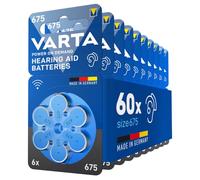 VARTA Hearing Aid Batteries Typ 675 blue, Pack of 60, 1.45 V | wireless approved for Bluetooth hearing aids, Size p675, zinc air technology, mercury-free, in dispenser, Made in Germany