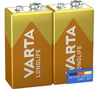 VARTA Longlife 9V Block 6LR61 Alkaline E-Block Batteries (2-pack) - Made in Germany - ideal for fire alarms, smoke detectors, tuners (Packaging/design may vary)