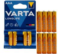 Varta Longlife Battery AAA LR03 Micro 1,5V 2 x 4 Pieces 4103 Made in Germany