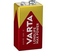 VARTA Longlife Max Power 9V Block 6LR61 Alkaline E-Block Battery (1-pack) - Made in Germany - ideal for fire alarms, smoke detectors, tuners