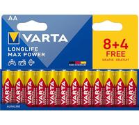 VARTA Longlife Max Power AA Batteries 1.5 V Alkaline 1.5 V Ideal for Digital Camera, Controller, Blood Pressure Monitor, Plastic-Free Packaging, Made in Germany Pack of 12