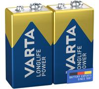 VARTA Longlife Power 9V Block 6LR61 Alkaline E-Block Battery (2-pack) - Made in Germany - ideal for fire alarms, smoke detectors, tuners