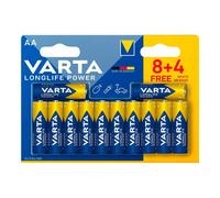 VARTA Batteries AA Pack of 12, Longlife Power, Alkaline, 1.5 V, Ideal for Toys, Wireless Mouse, Torches, Plastic-Free Packaging, Made in Germany